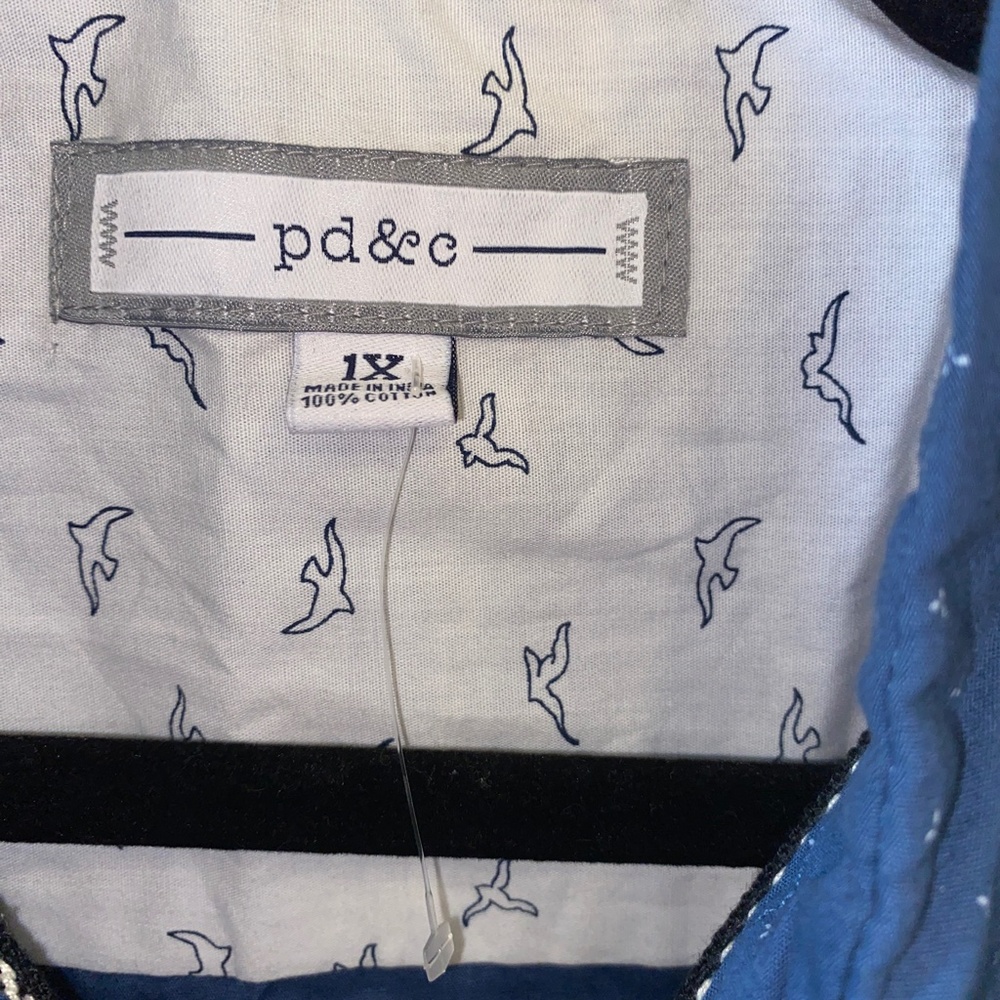 NWT PD&C Blue with white dot pattern print button down shirt - Picture 2 of 6